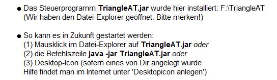 Merkzettel des Installers: wohin TriangleAT.jar installiert wurde und die drei Wege, es zu starten